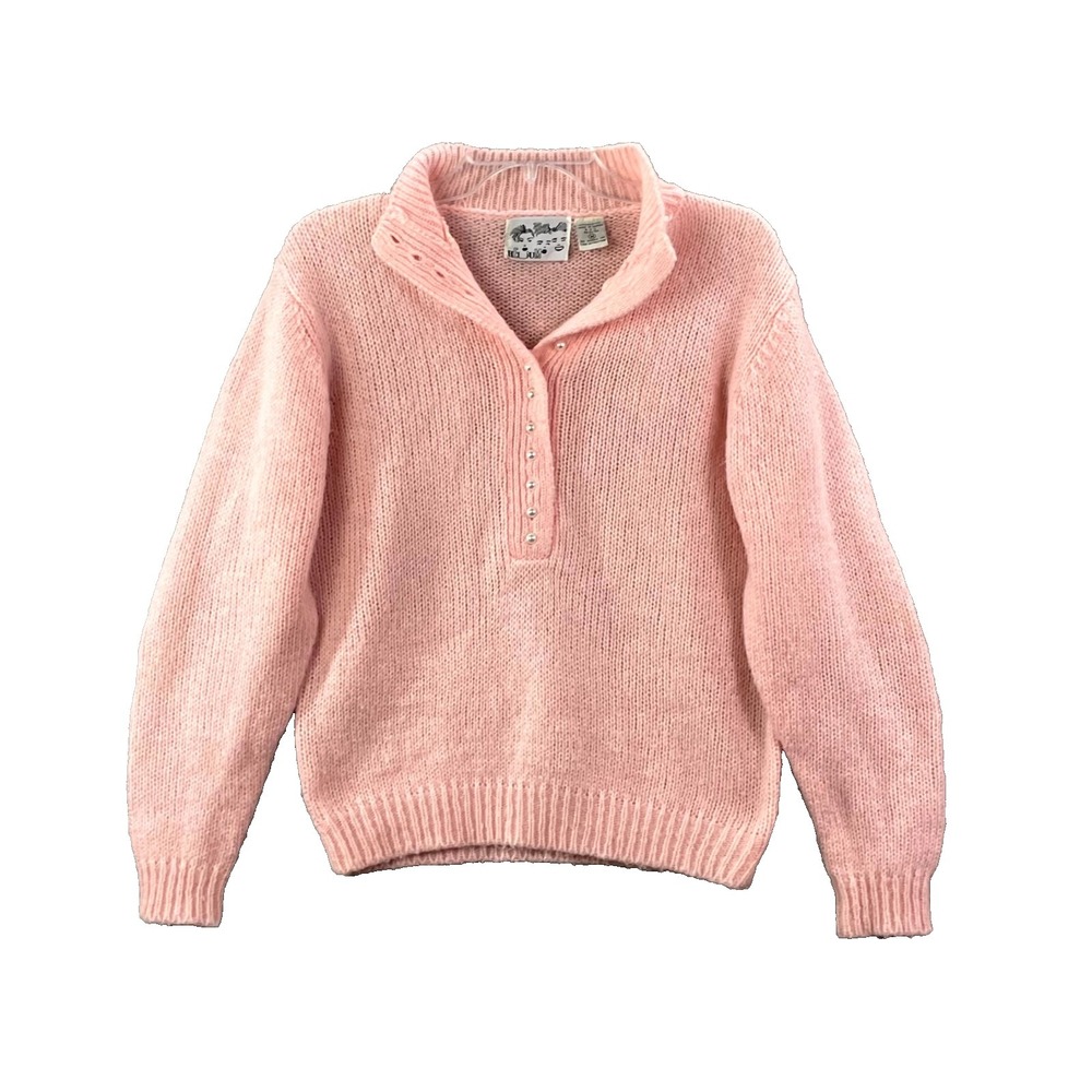 Vintage Helium Sweater Womens Medium Knit 1/4 Button Mock Neck Cozy Minimalist